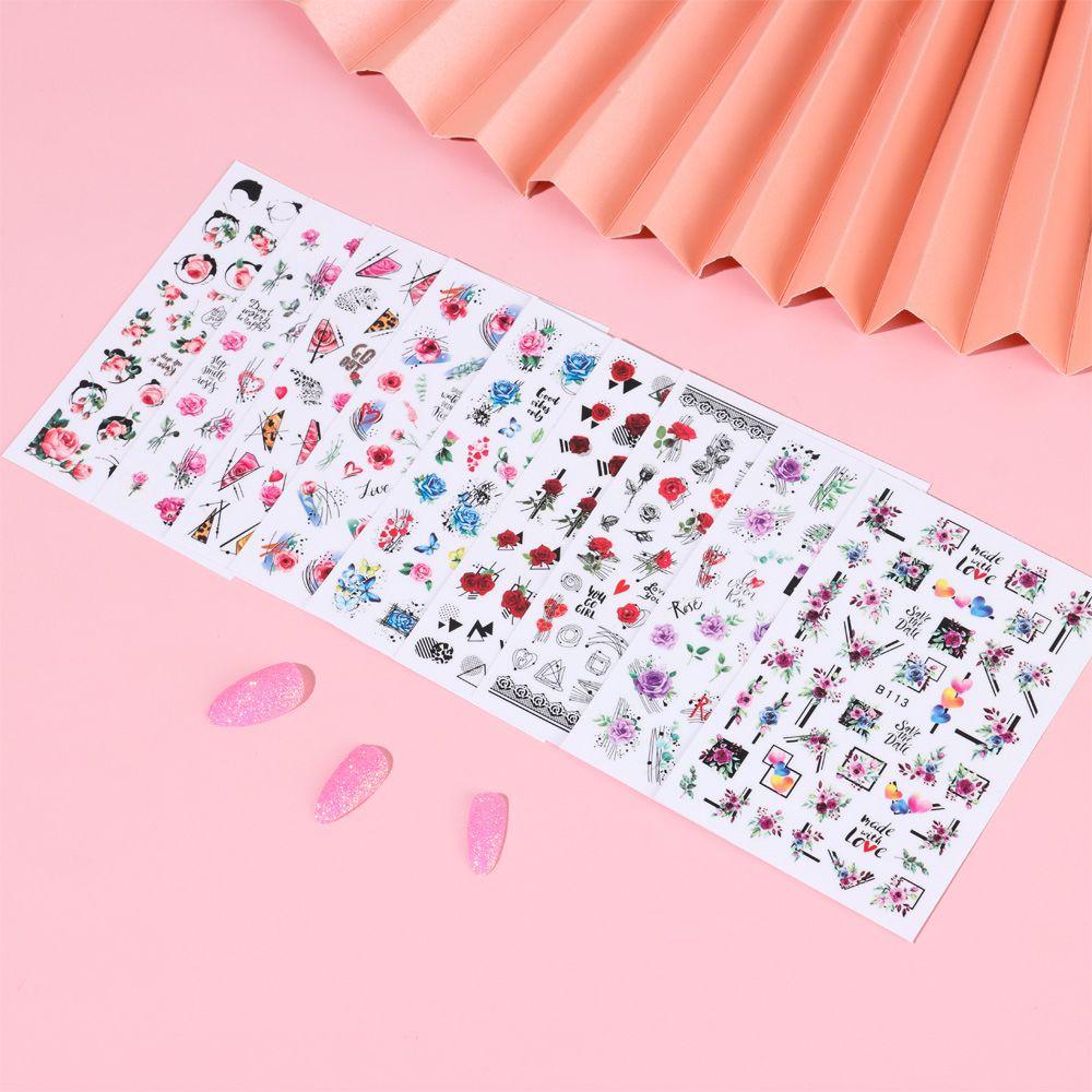 R-flower Stiker Kuku Manicure Letter Line Bunga Mawar Dekorasi Nail Art