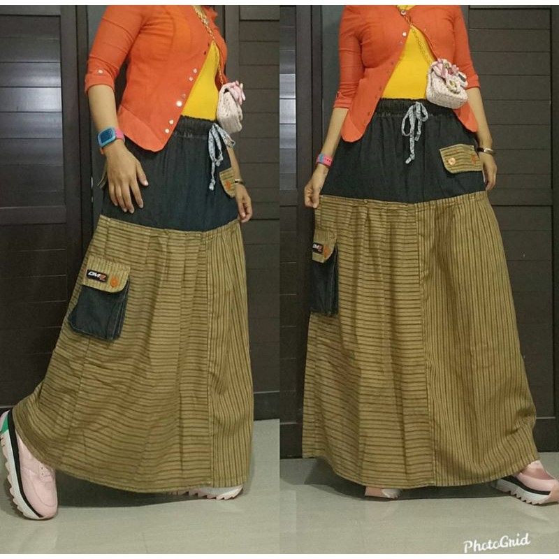 ROK JEANS IMPORT KOMBINASI BAHAN KANVAS  MODEL ROK MAYUNG