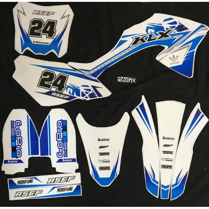 Decal Stiker klx 150 bf Dekal Variasi Stiker Striping custom Fullbody biru putih