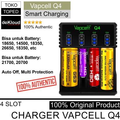 Authentic VAPCELL Q4 4 Slot Charger | baterai 18650 20700 26650 li-ion