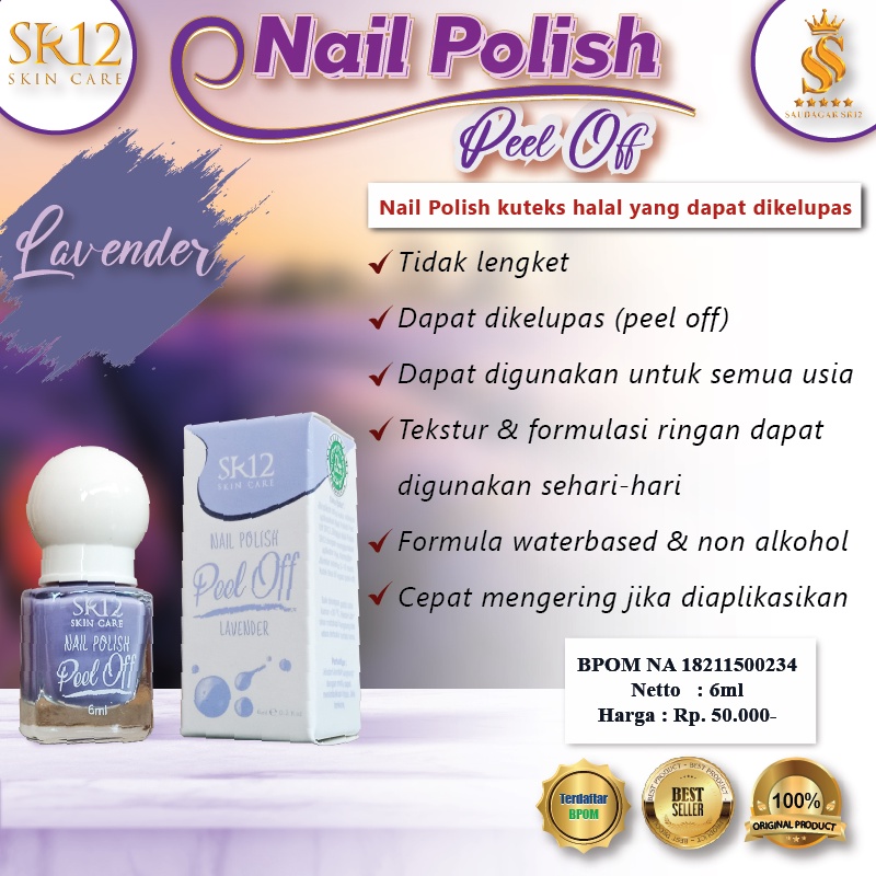 NAIL POLISH PEEL OFF SR12 ORIGINAL / KUTEKS HALAL MUSLIMAH BISA PAKAI SHALAT KUTEK BISA KELUPAS