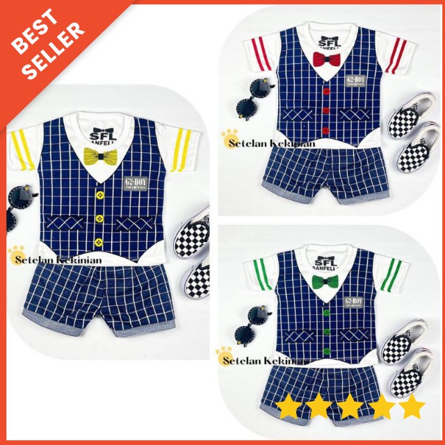 Baju Bayi Setelan Oblong Anak Laki Laki 3 - 18 bulan SNI / setelan baju bayi cowok tuxedo navy murah