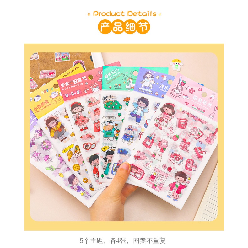 (Pimenova) sticker karakter lucu stiker transparant sticker kartun washi jepang lucu stiker