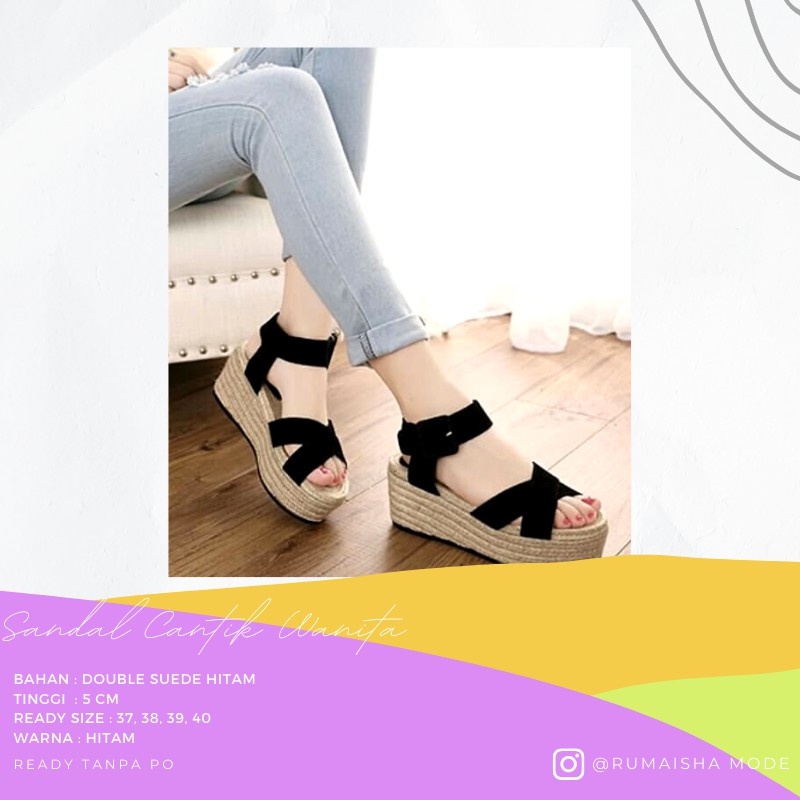 Sandal Sendal Wanita Cewek Perempuan Dewasa Remaja Wedges Slop Asli Impor Import terbaru Cod