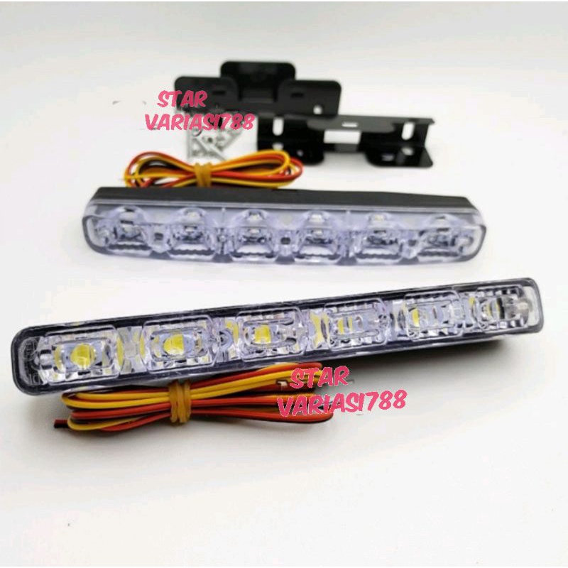 Sepasang Lampu LED DRL 6 mata 2 mode senja dan sen sein mobil universal waterproof LED DRL