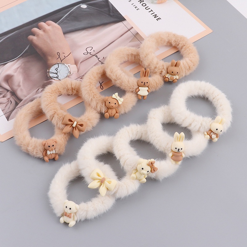 COD✨Ikat Rambut Cute Plush Hair Loop Kelinci Beruang Bentuk Busur Karet Karet Elastis Aksesoris Wanita Rambut Impor Fashion Korea Murah