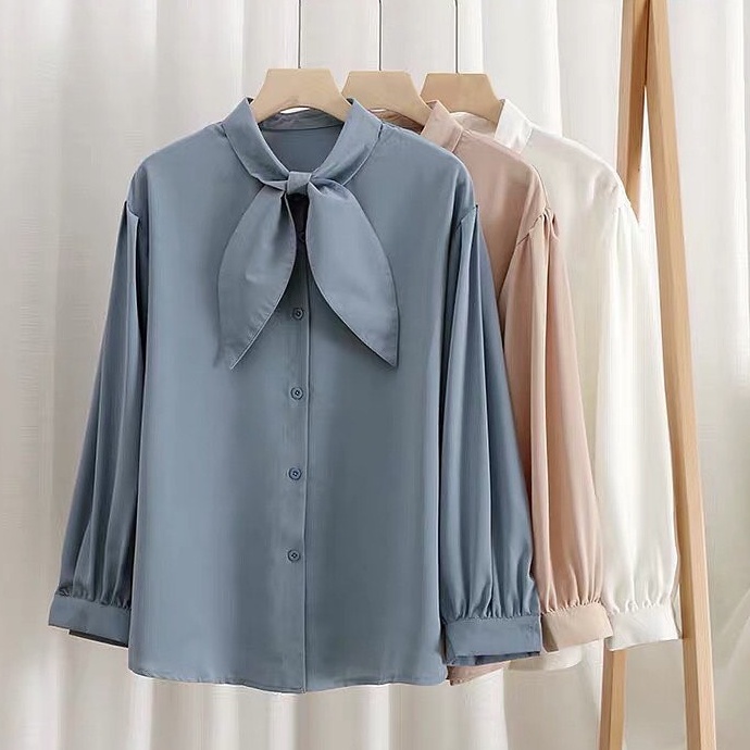 COD Osela Top Blouse Kemeja Korean Premium Fit L Fashion Baju Atasan Blus Long Shirt Remaja Wanita