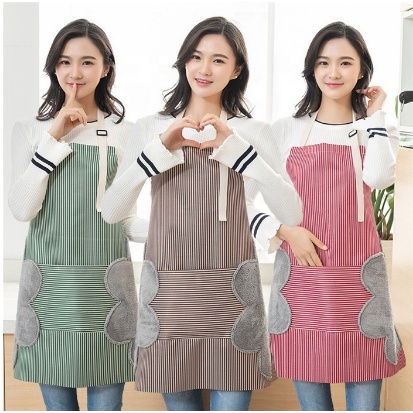 Celemek Apron Motif Salur Premium Celemek Masak Dapur Anti Air Minyak + Lap Tangan Serbaguna