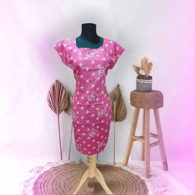[ Bayar di Tempat ] Daster Midi Premium | Halus dan Nyaman | Desain Indah | Gucci pink