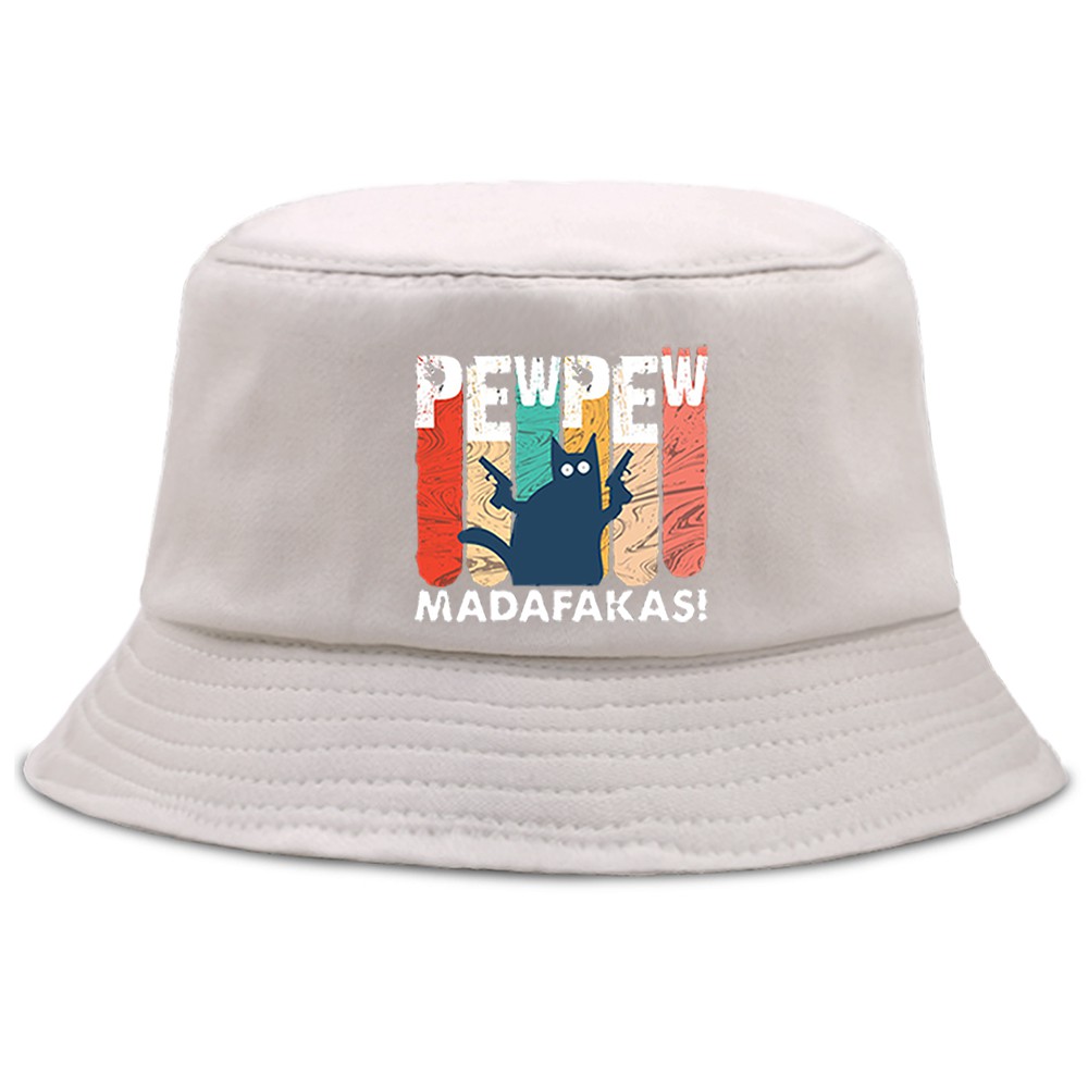 Topi Bucket Motif Print Kucing Warna Hitam Gaya Hip Hop Untuk Pria Dan Wanita