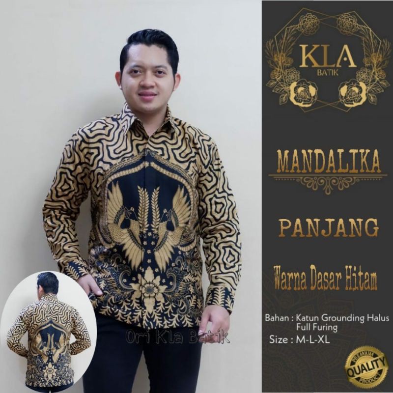 Batik Pria Exclusive Lapis Furing Kemeja Batik Lengan Panjang Warna Coklat MANDALIKA Batik Terbaru