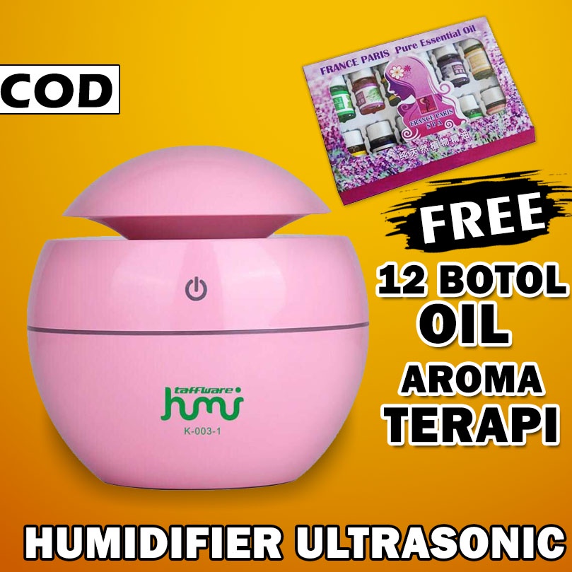 Humidifier Diffuser Aromaterapi Essential Oil Aromatherapy Disfuser Ultrasonic Pelembab Udara Pengharum Ruangan-Bulat - Pink