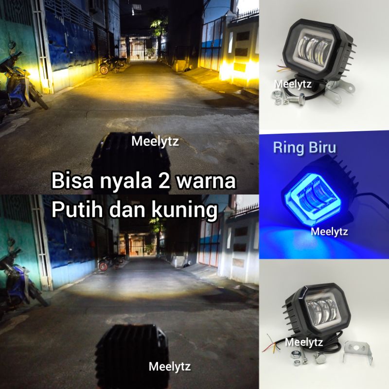 Lampu tembak sorot Led cree 3 mata Lensa 6D Kotak ring Biru Lampu tembak 2 warna Putihkuning