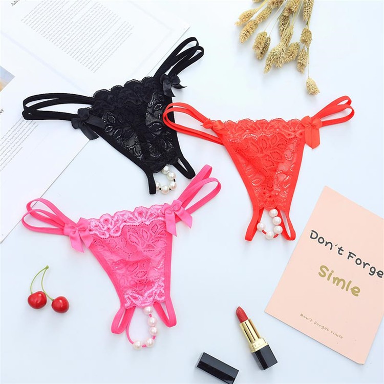 G String Sexy mutiara open crotch thongs Lace bahan celana dalam C120