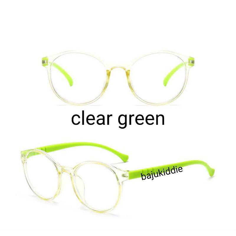 KACAMATA ANAK ANTI RADIASI GADGET COMPUTER LAPTOP HP BLUERAY BLUE LIGHT + UV PROTECTION-Clear green