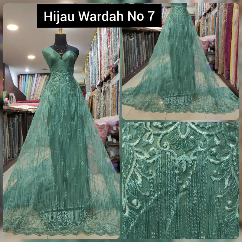 Kain Tile Brokat Salur Sequin Waterfall Hijau Wardah No 7