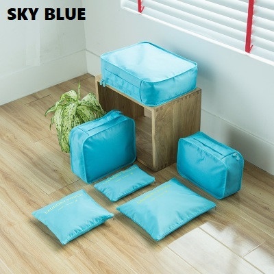 Tas Duffel Organizer Travel set 6 in 1 Bag Organizer / Tas penataan warna solid dalam koper - Sky-Bl