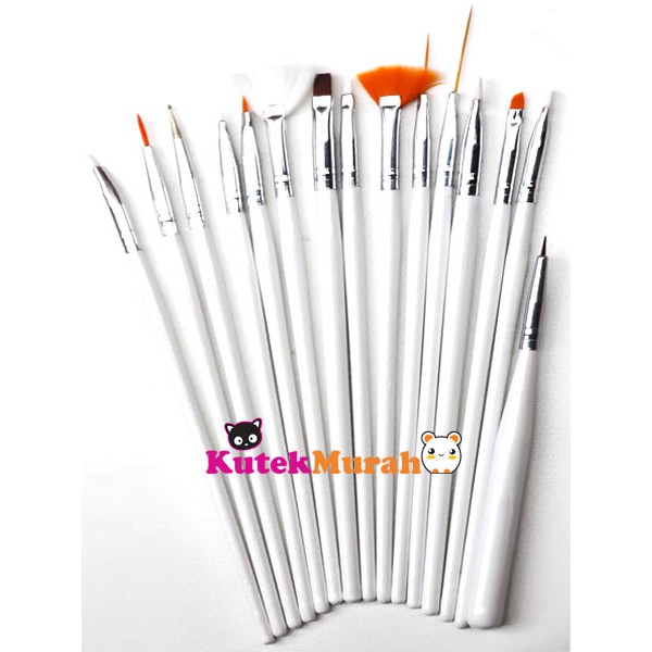 NAIL ART BRUSH SET WHITE ISI 15PCS BR00007 KUAS NAIL ART SET