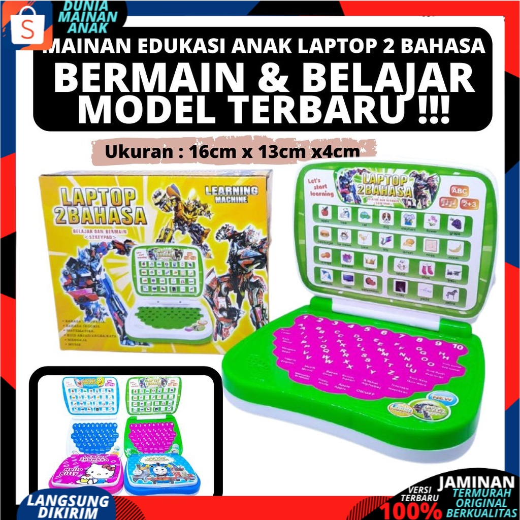 Mainan Edukasi Anak Laptop Buat Belajar 2 Bahasa Karakter Lucu Bahan Bagus Kado Ulang Tahun SNI