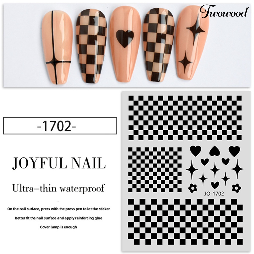 Twowood Stiker Kuku Motif Kotak-Kotak Untuk Nail Art