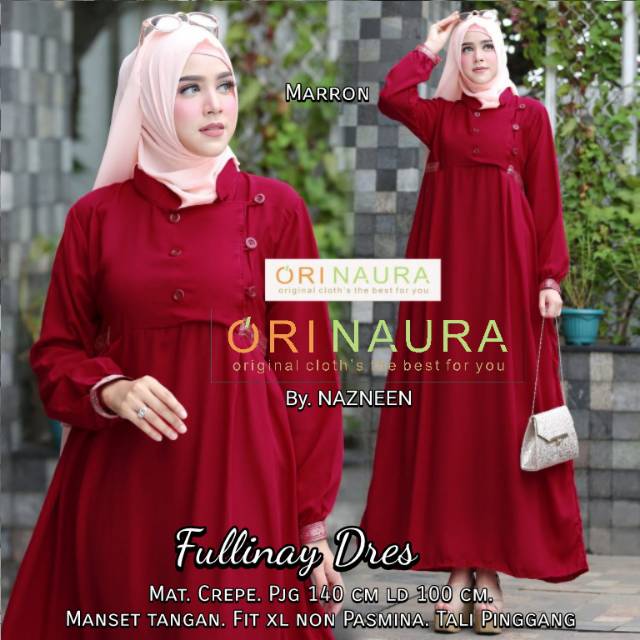 RHS ~ fullinay dress maxi dress jumbo ori solo bahan crepe ori solo by naura
