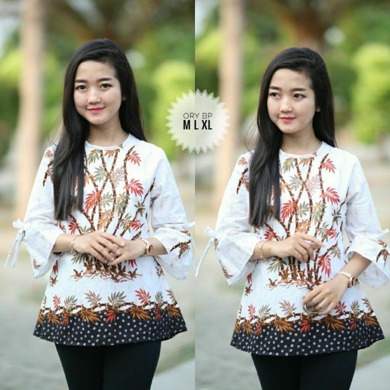 Atasan Batik Wanita Dolby Dolbi Dobby Doby Tenun Sutra Halus Best Seragam-Blous Bambu Putih