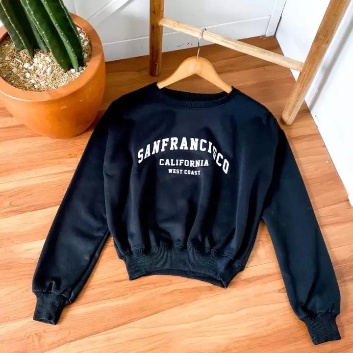 Sweater Crop Oversize Sanfransisco | Korean Style Wanita | Bahan Fleece |  Allsize