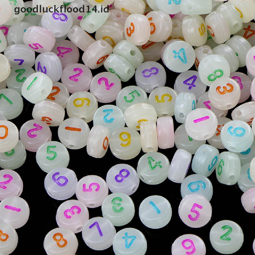 [OOID] 100Pcs Acrylic Luminous Letter Number Space Loose Beads DIY Jewelry Accessories ID