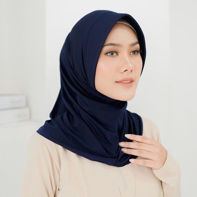 Jilbab Sport Murah /Jilbab Lycra Instan Jokowi / Bergo Sport-NAVY SPORT