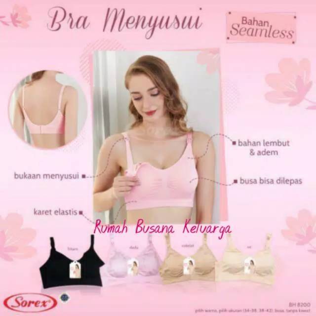 BH Bra Wanita Menyusui Sorex Model 8200 Kancing Depan Tanpa Kawat Busa Tipis Original Premium