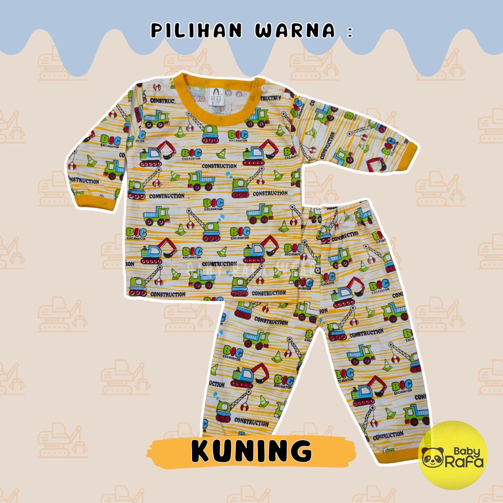 Setelan Baju Bayi Panjang 3 - 18 Bulan, Piyama Bayi Merk YEIKO - BIG EXCAVATOR CONSTRUCTION-1