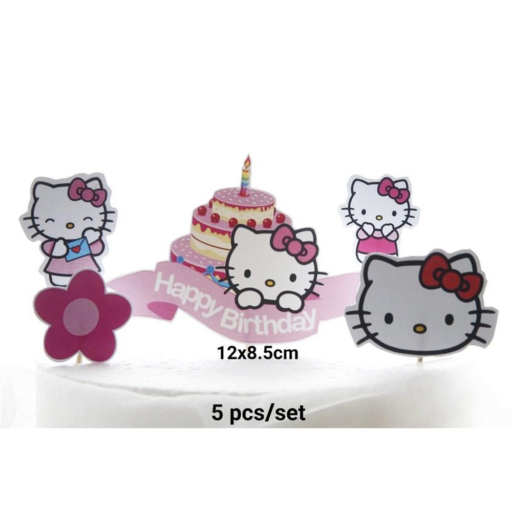 5 Pcs Topper Kue Ulang Tahun Hello Kitty - Hiasan Kue Hello Kitty
