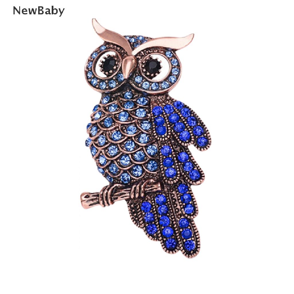 NewBaby Hot Bridal Owl Gold Pin Bouquet Vintage Blue Rhinestone Wedding Brooches ID