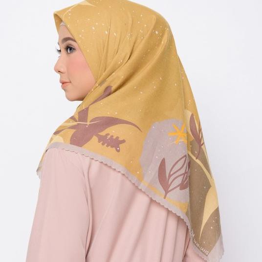 Sale YC9MR ZM Zaskia Mecca - Anggrek Hitam Mustard Scarf Kerudung Segi Empat Water Splash V61 Diskon