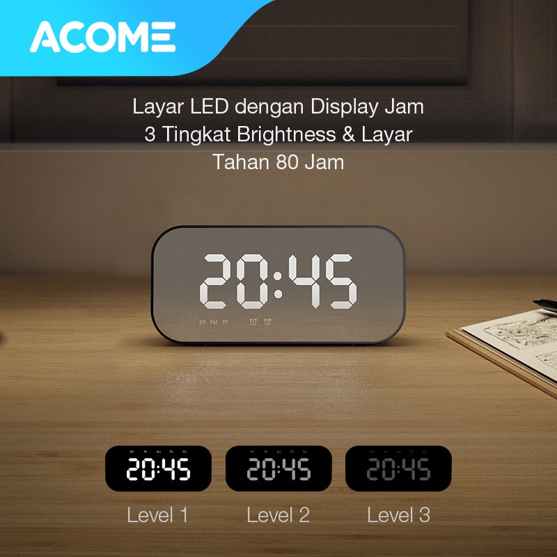 Acome Speaker Bluetooth 5.0 Jam Alarm LED Display Ultra Bass Garansi Resmi 1 Tahun A5