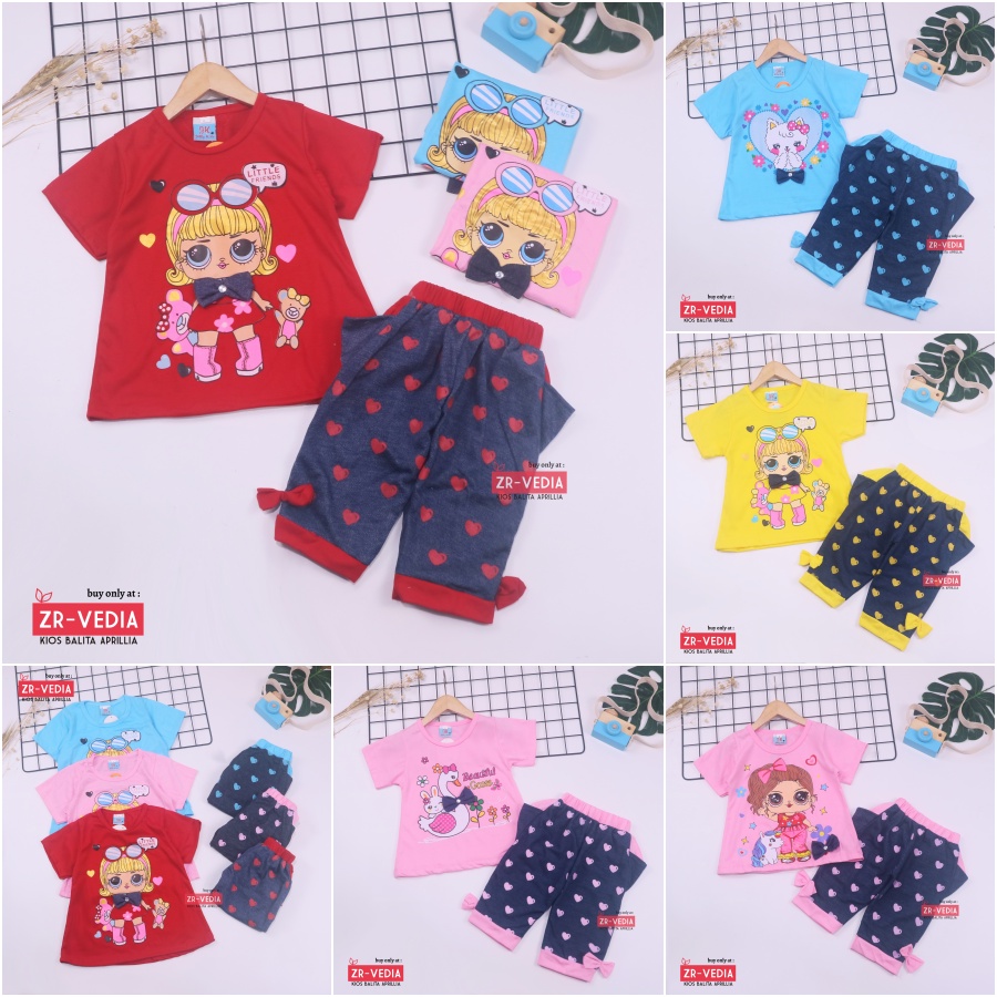 Setelan Lisa Uk 7-8 Tahun / Baju Anak Perempuan Celana Jogger Kaos Lengan Pendek Set Pakaian Cewek