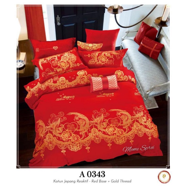 Sprei Wedding RUMBAI+Bedcover Chinese Wedding Suangxi Naga Hong