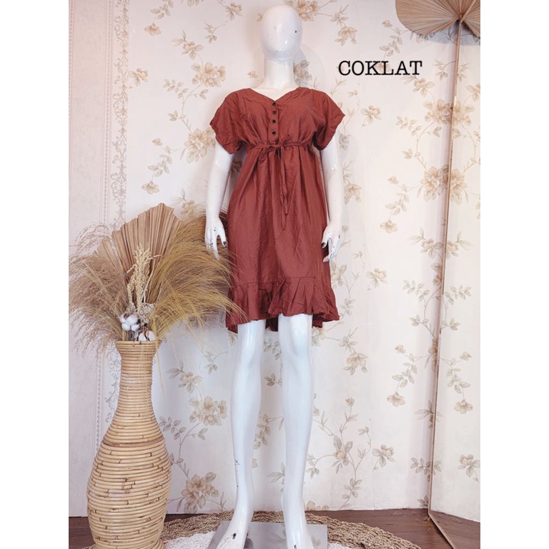 Daster Bali Kancing Pendek Polkadot / Polos Adem Rayon Busui Friendly