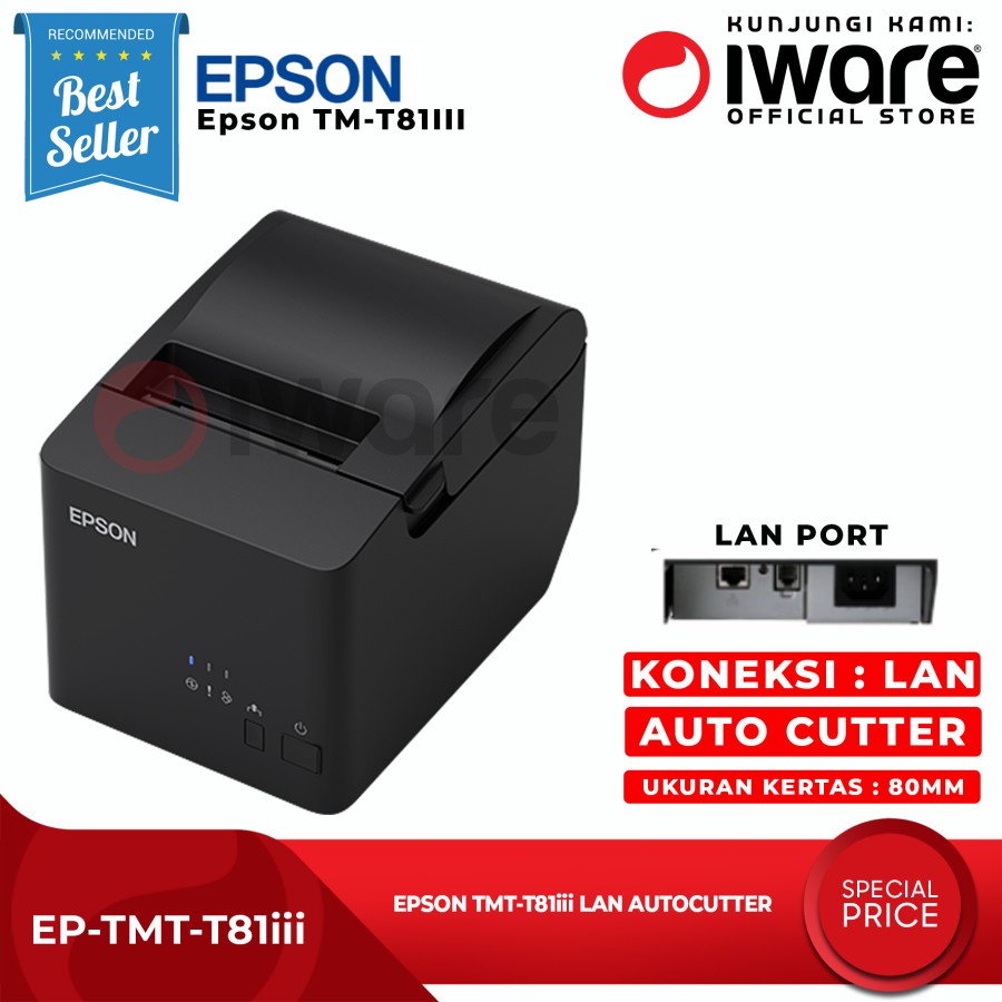 Printer Epson Kasir Thermal Epson TM-T81iii LAN RJ11 80MM Auto Cutter