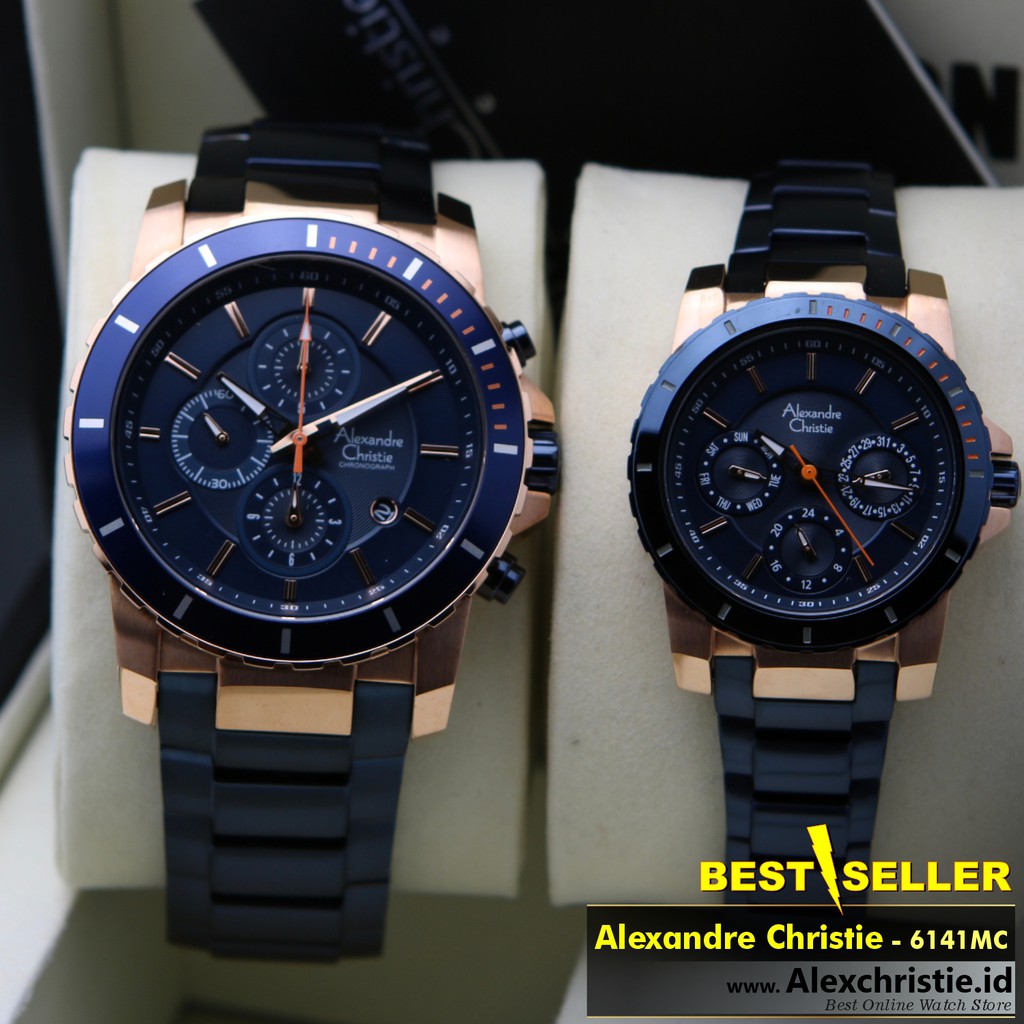 Alexander Christie Couple AC 6141MC Navy Rosegold Original Garansi - Alexandre Christie