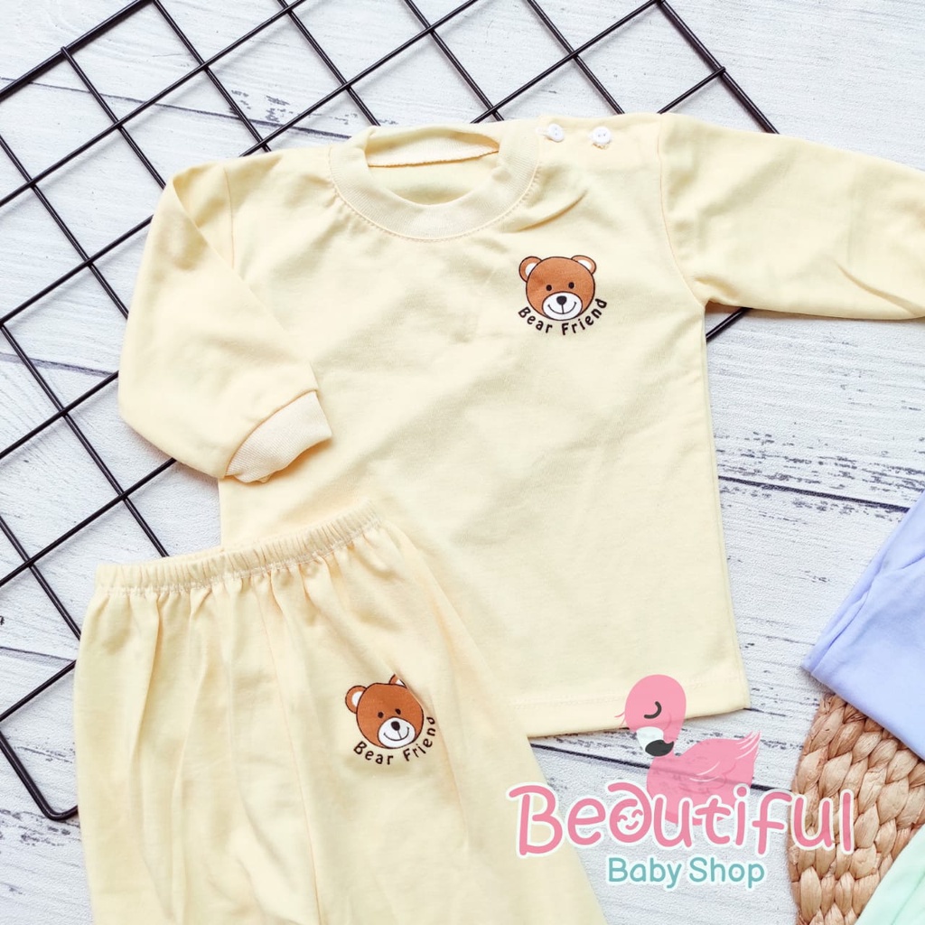 Setelan Baju Bayi Panjang Motif Polos Bear Usia 3 sd 18 Bulan/ Setelan Piyama Bayi / Baju Bayi Panjang / Baju Tidur Bayi / Baby.ou_