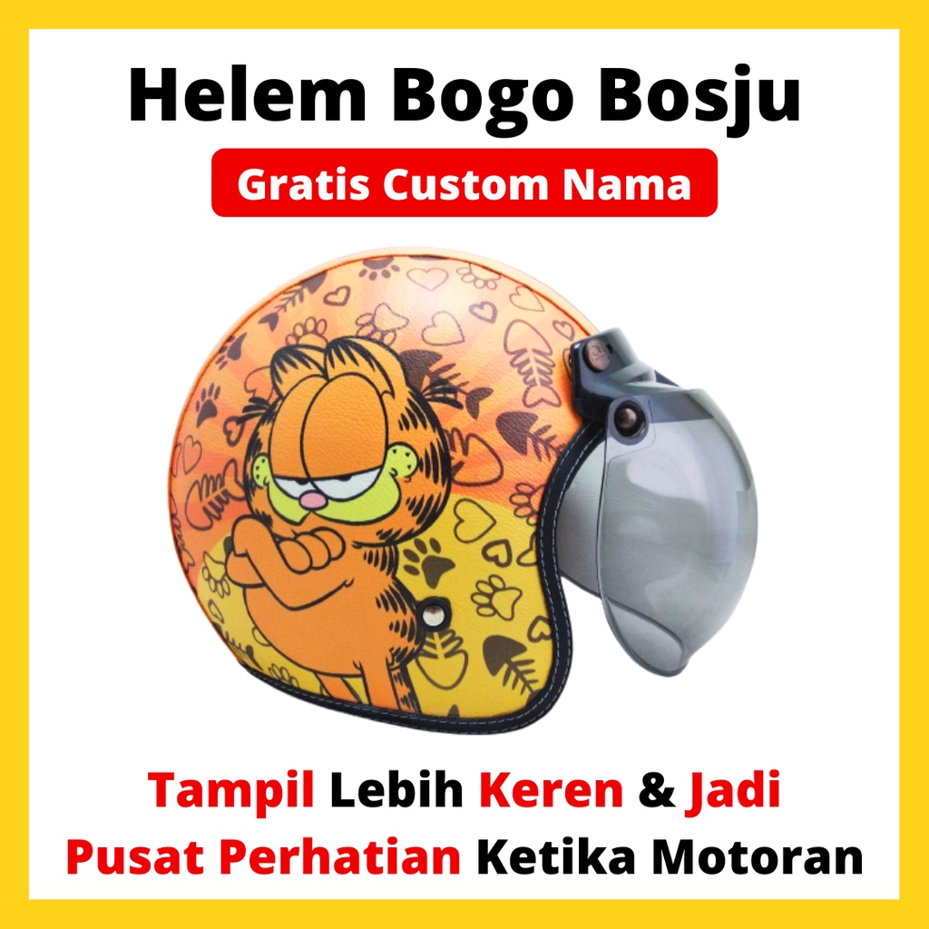 HELM BOGO RETRO KULIT WANITA DEWASA KACA DATAR KLASIK MOTIF KUCING IKAN OREN LUCU - HELEM BOGO BOSJU