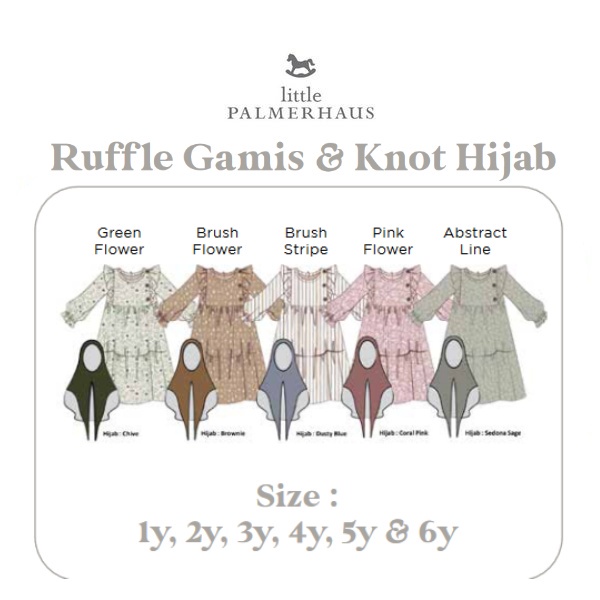 LPH05 LITTLE PALMERHAUS SET RUFFLE GAMIS &amp; KNOT HIJAB ANAK