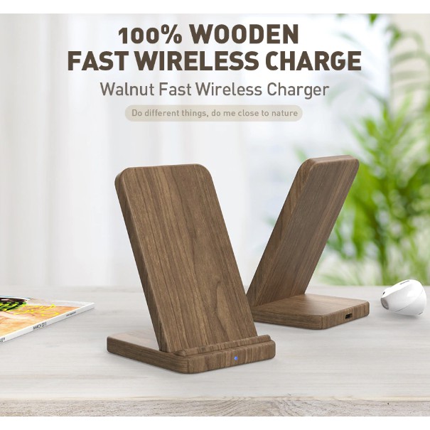 Keysion Qi Pad Charger Wireless Fast Charging 10w model kayu - bergaransi 6 bulan