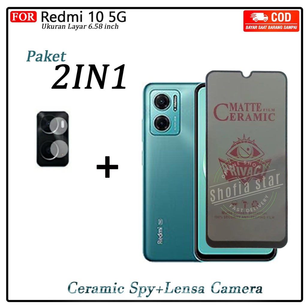 2IN1 ANTI GORES CERAMIC MATTE ANTI GLARE REDMI 10 5G ANTI SPY FULL COVER FREE LENSA CAMERA