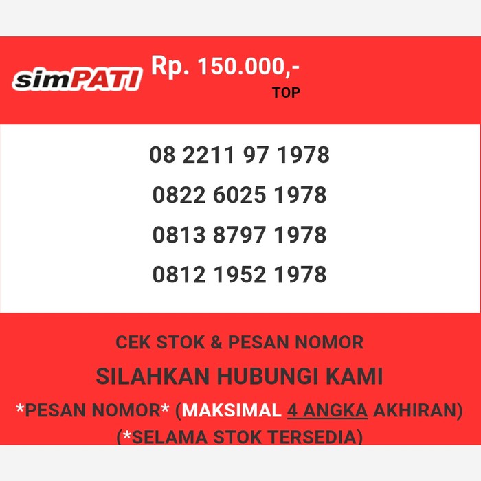 Nomor cantik Telkomsel murah tahun lahir 1978 simpati & loop T0888-150