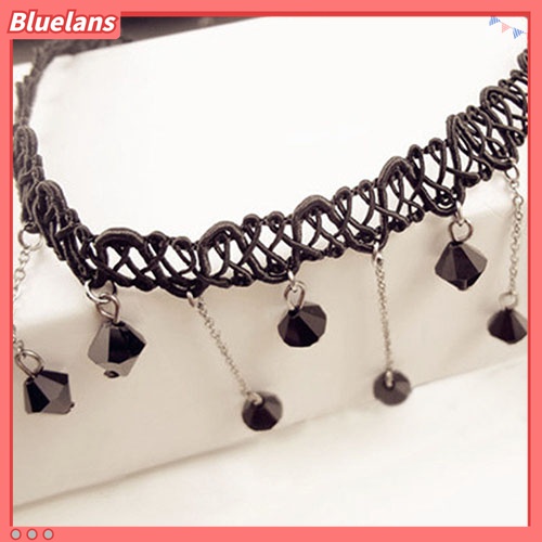 Kalung Choker Liontin Manik-Manik Batu Akrilik Bahan Alloy Gaya Gothic Untuk Wanita