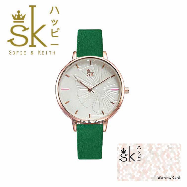 SK Teratai 3D [ Hijau ] Jam Tangan Water Resistant Wanita Fashion Strap Leather - SK_815