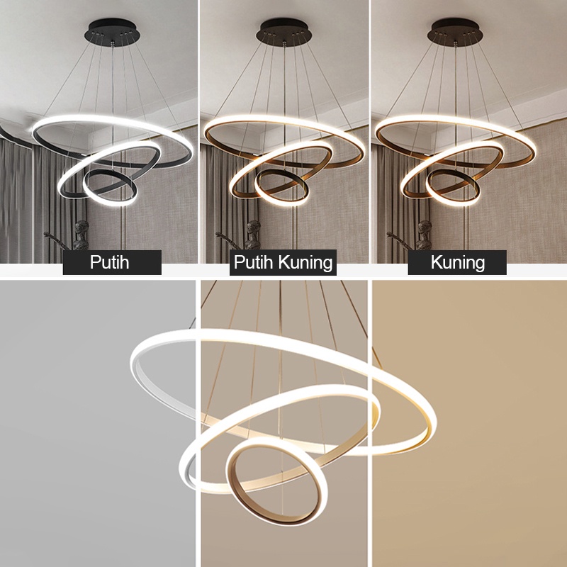 Golden LED Lampu Gantung 3 Ring Minimalis Modern
