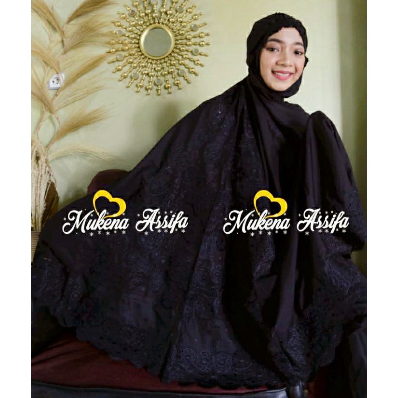 Mukena jumbo bordir hitam polos bordir padang bukittinggi